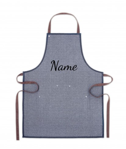 Personalised Denim Kitchen Apron with Leather Straps